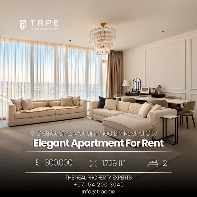 Lagoon views, generous space and fully furnished living in District One. 🌊